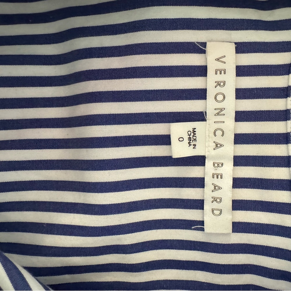 Veronica Beard Blue/White Striped Sleeveless Striped Flounce Dress - Picture 7 of 10